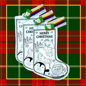 Christmas Stockings Canvas DIY Color Your Own With Markers Kit Fabric 3 Pieces